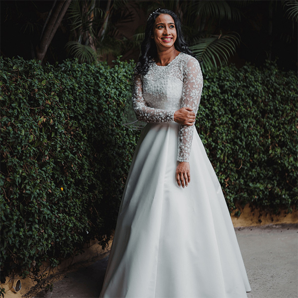 Custom white wedding gown at Elan Design Studio